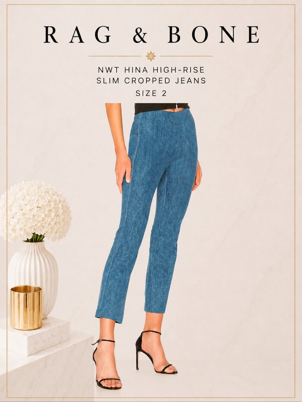 NWT $345 Rag & Bone Hina High-Rise Slim Cropped Jeans in size 2